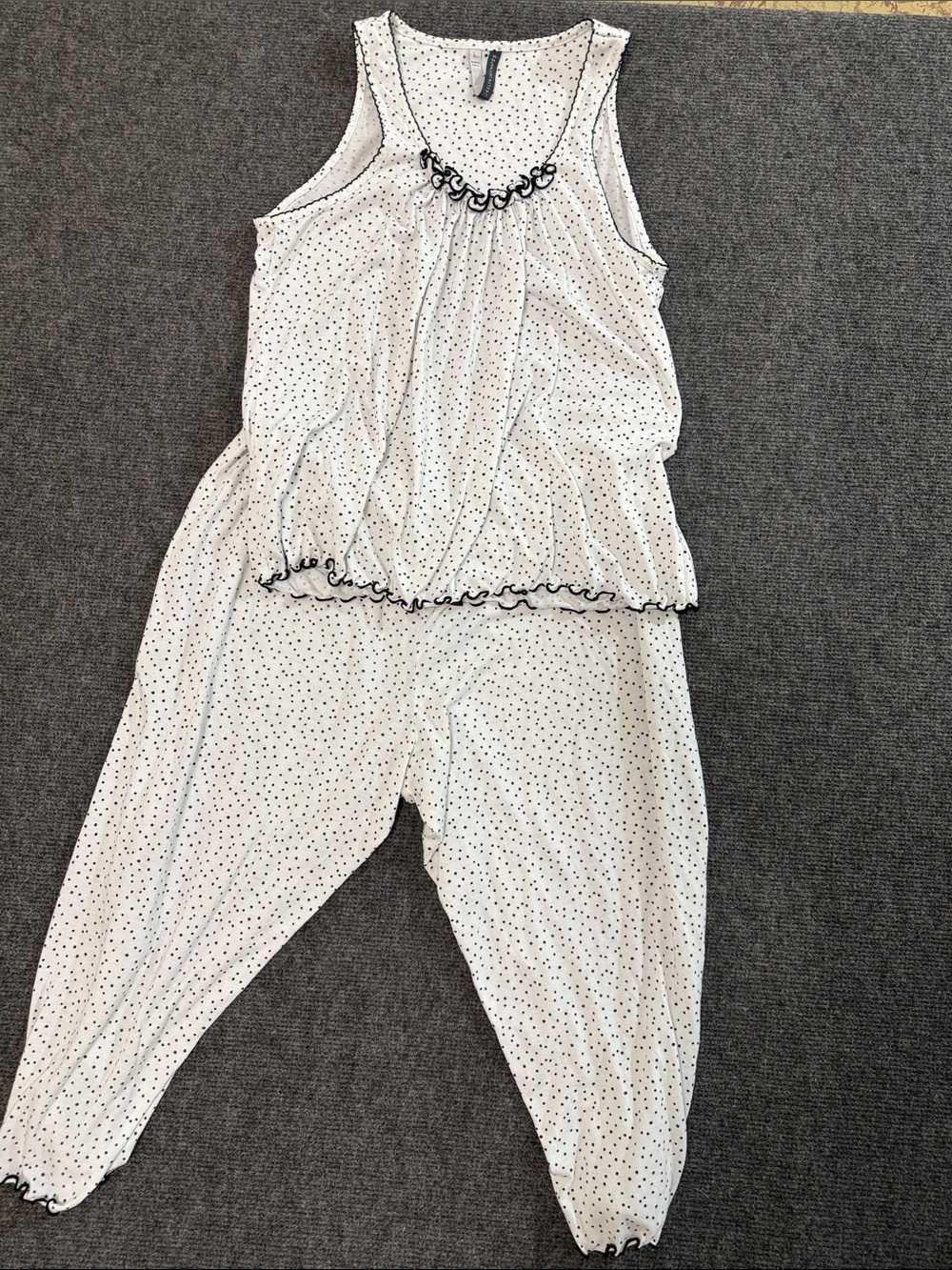 Jaclyn Intimates Sleeveless Polka Dot pajama set in White with Black Trim